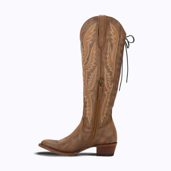 🆕Women Brown Polyurethane Over the Knee Adjustable Thigh High Cowgirl Boot - Picture 3 of 8